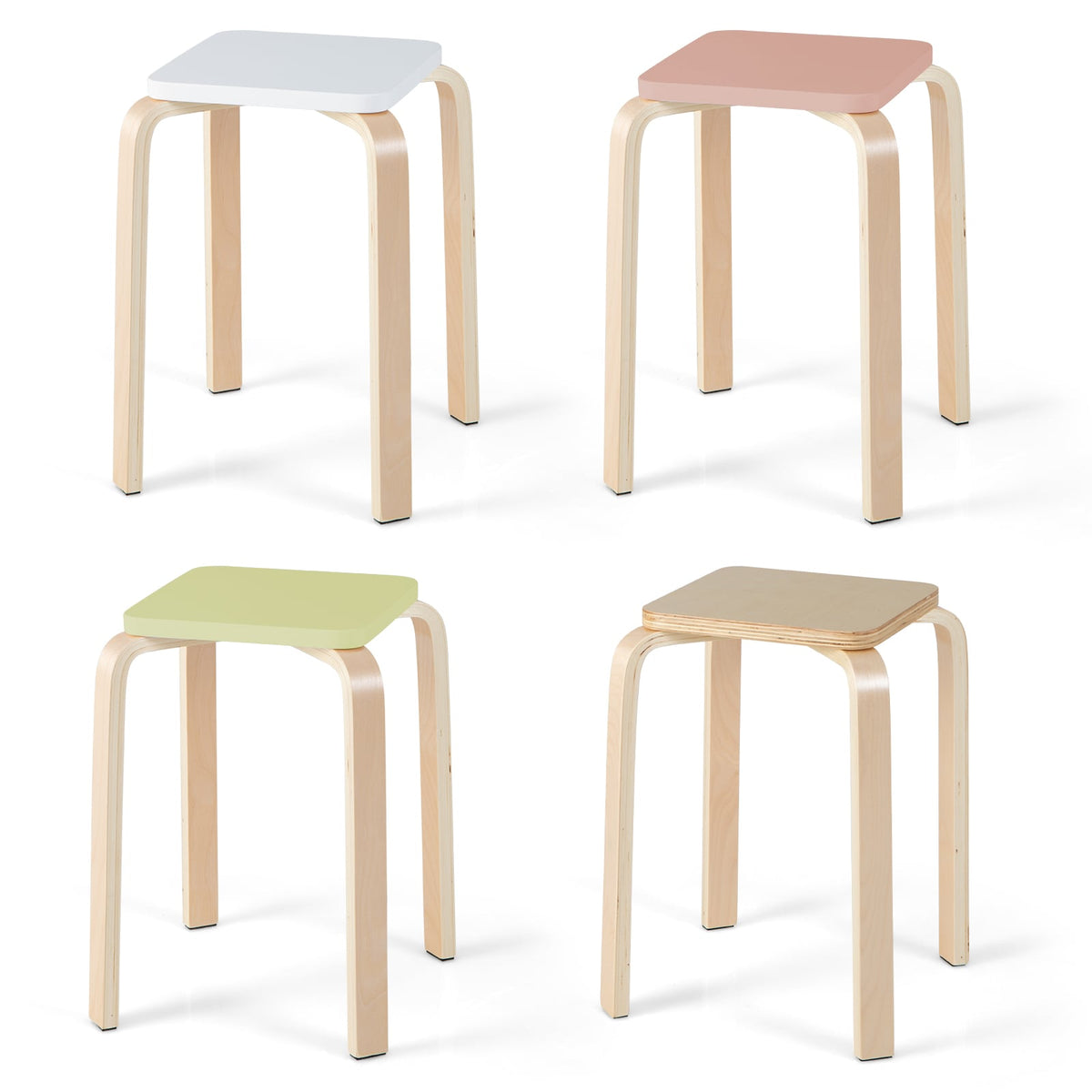 Set of 4 Colorful Square Stools with Anti-slip Felt Mats-Multicolor-Dining Chairs-DECOROLALA