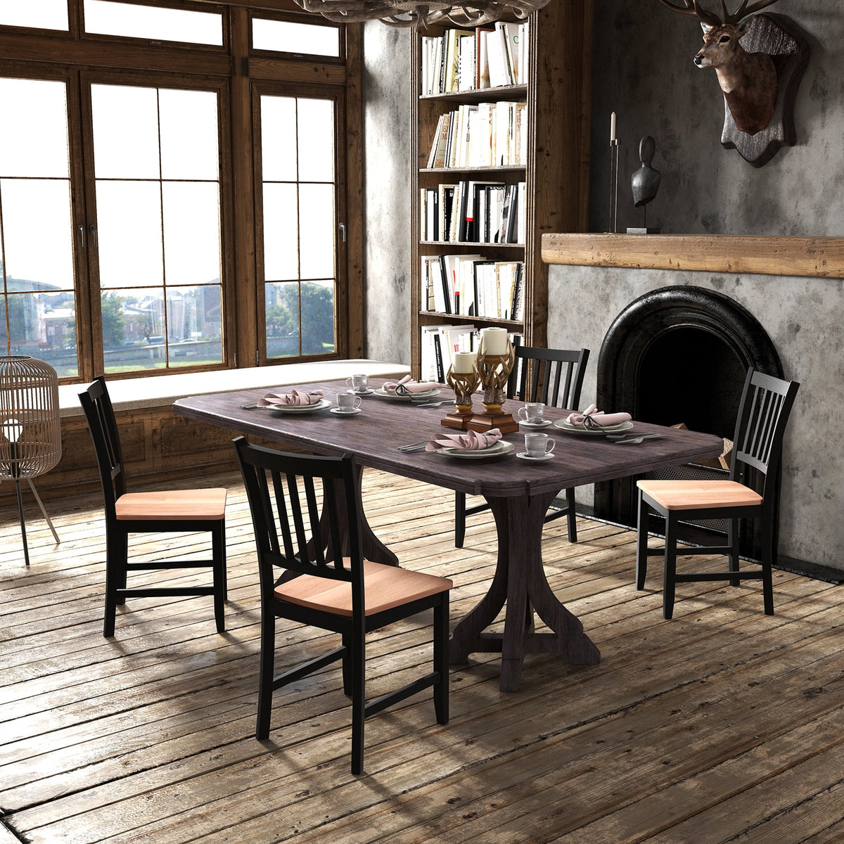 Set of 4 Dining Chair Spindle Back Wooden Legs-Dining Chairs-DECOROLALA