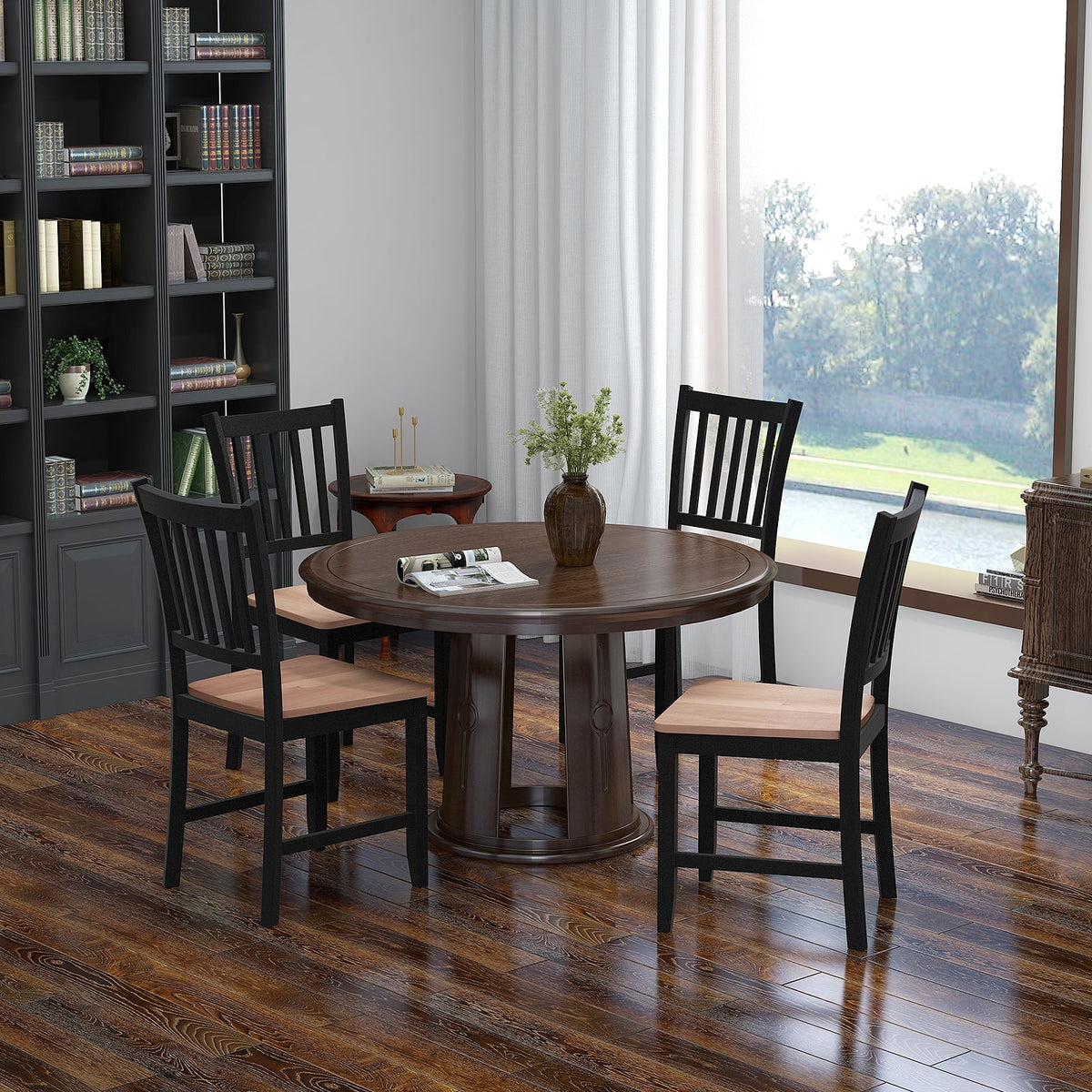 Set of 4 Dining Chair Spindle Back Wooden Legs-Dining Chairs-DECOROLALA