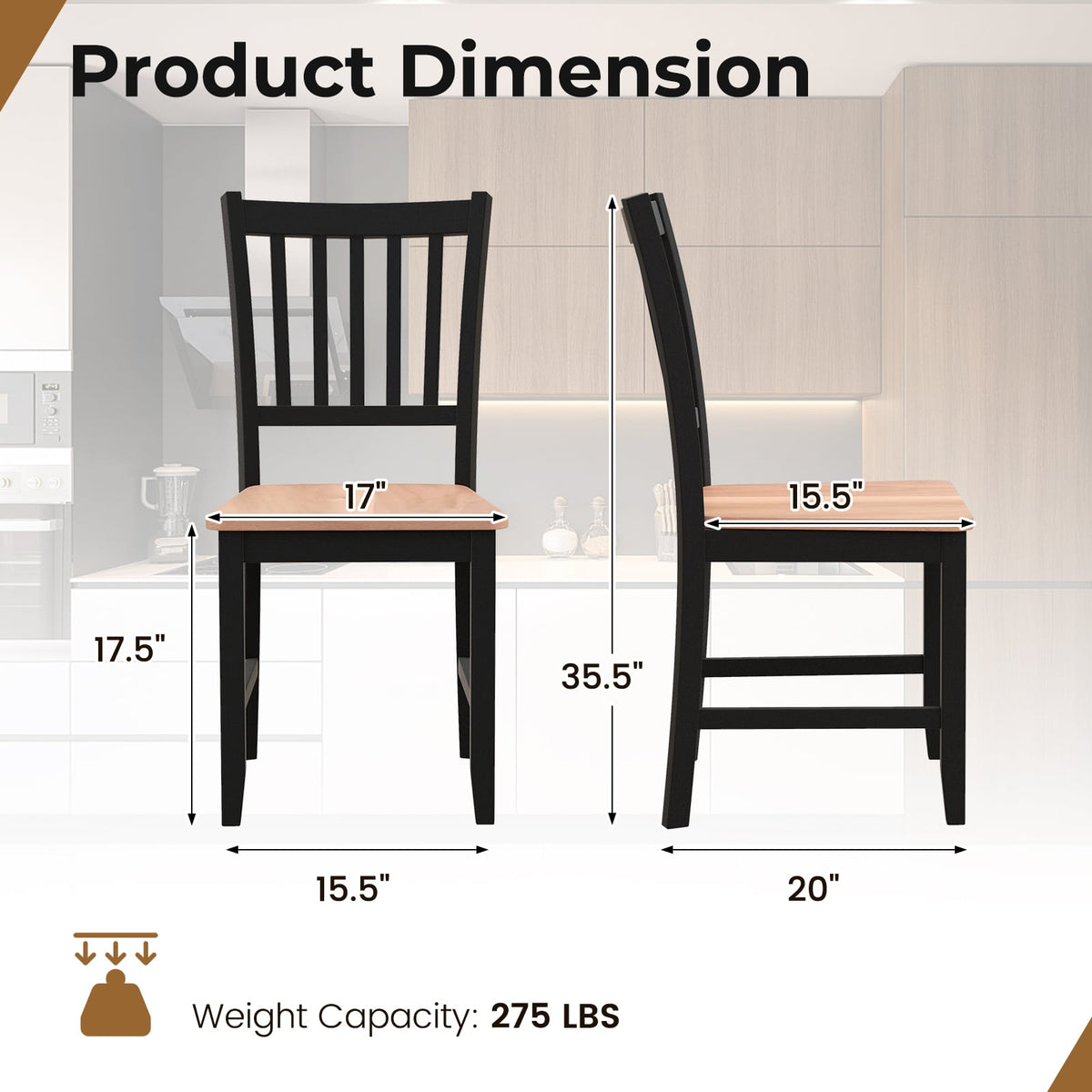 Set of 4 Dining Chair Spindle Back Wooden Legs-Dining Chairs-DECOROLALA