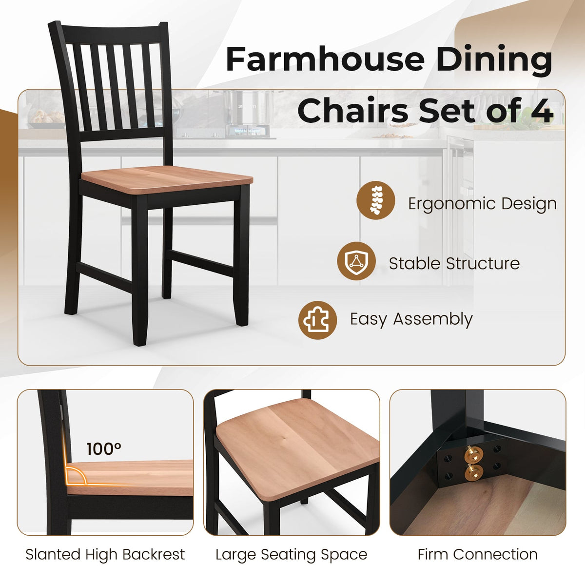 Set of 4 Dining Chair Spindle Back Wooden Legs-Dining Chairs-DECOROLALA