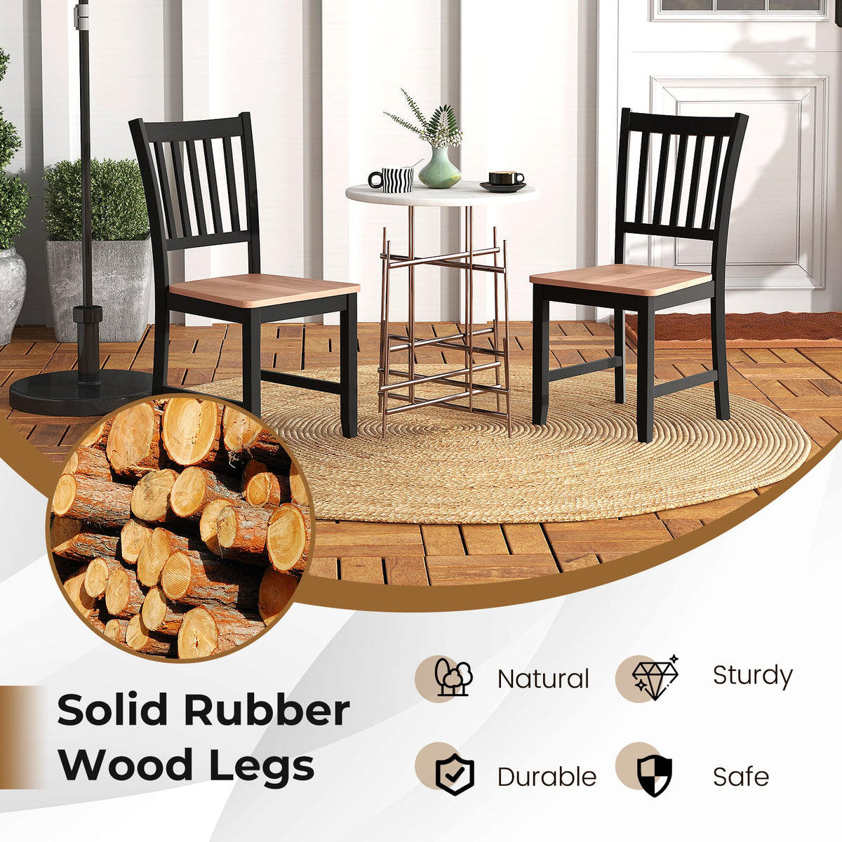 Set of 4 Dining Chair Spindle Back Wooden Legs-Dining Chairs-DECOROLALA