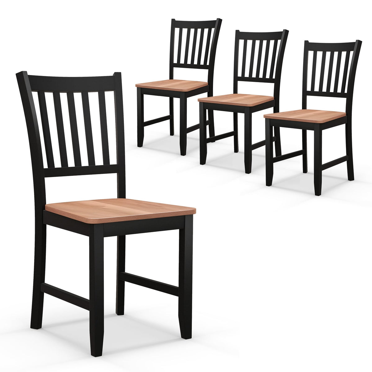 Set of 4 Dining Chair Spindle Back Wooden Legs-Dining Chairs-DECOROLALA