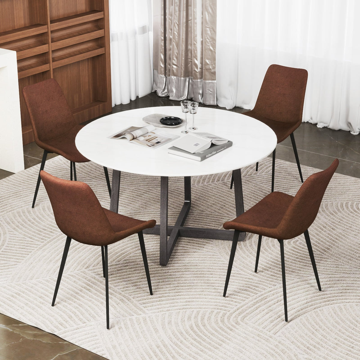 Set of 4 Dining Chair Upholstered with Metal Legs and Padded Backs-Brown-Dining Chairs-DECOROLALA