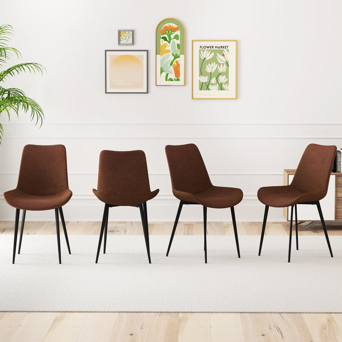 Set of 4 Dining Chair Upholstered with Metal Legs and Padded Backs-Brown-Dining Chairs-DECOROLALA