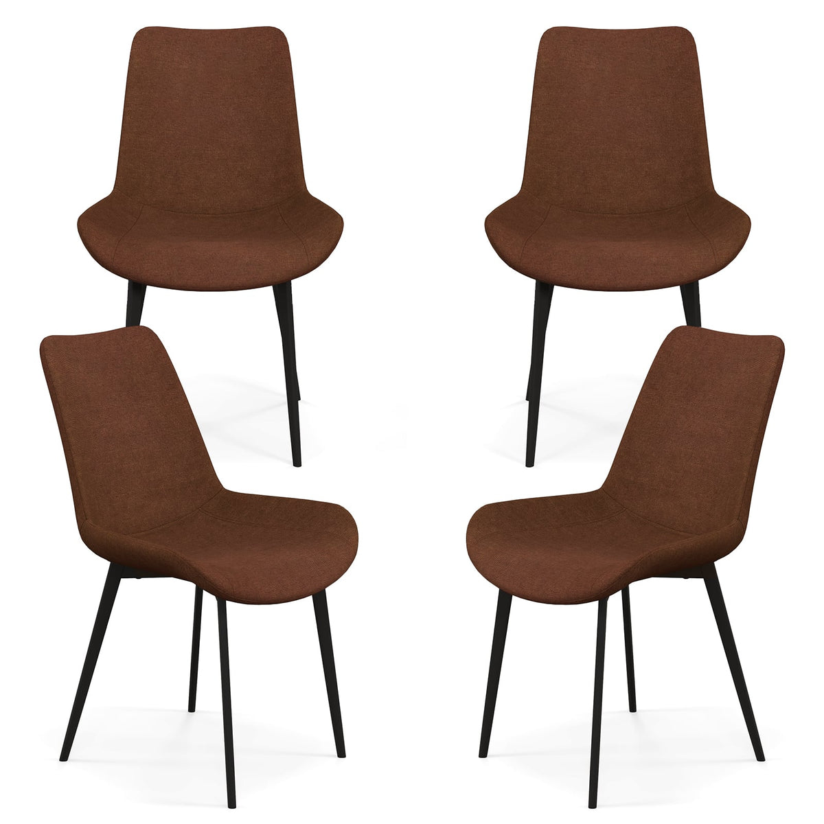 Set of 4 Dining Chair Upholstered with Metal Legs and Padded Backs-Brown-Dining Chairs-DECOROLALA