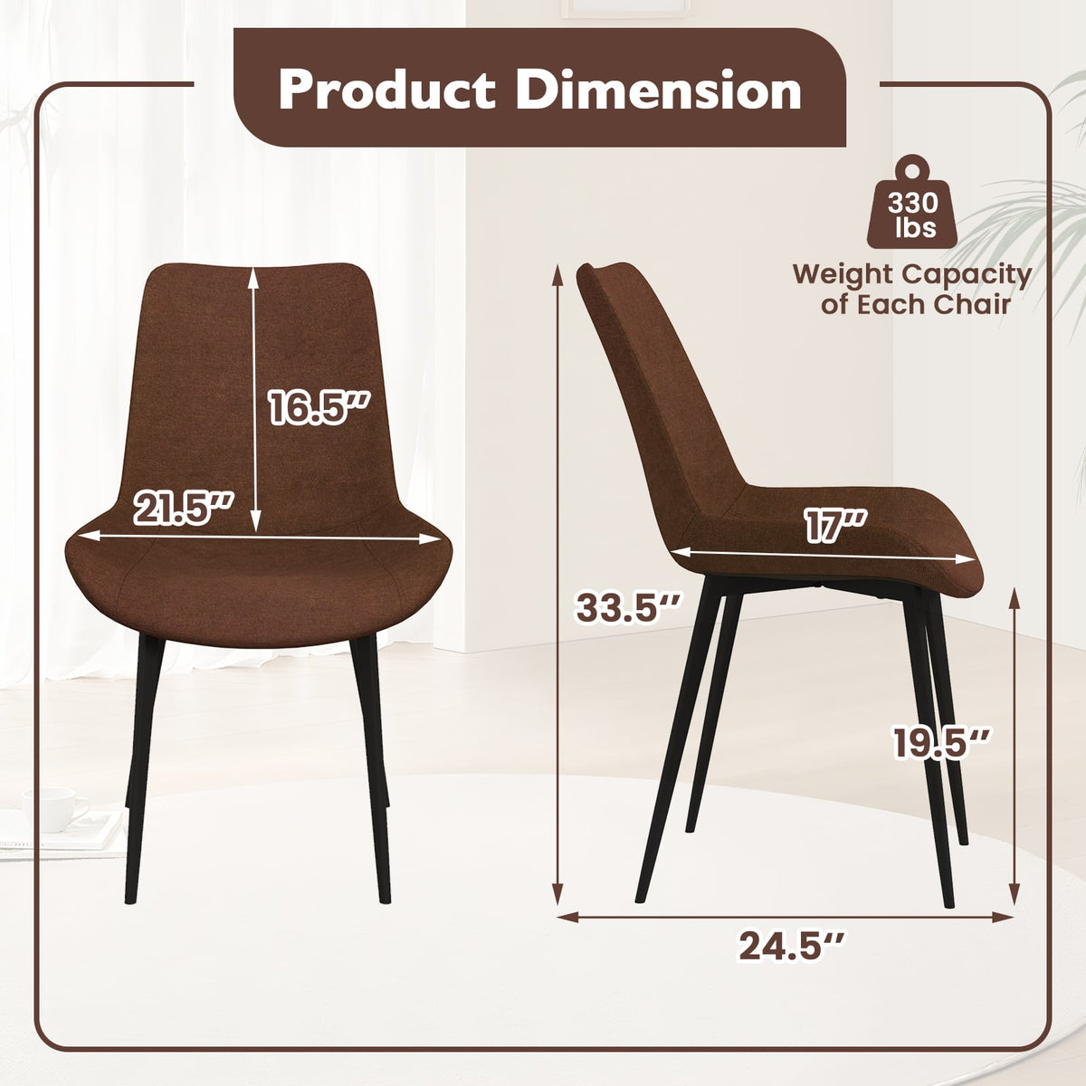 Set of 4 Dining Chair Upholstered with Metal Legs and Padded Backs-Brown-Dining Chairs-DECOROLALA