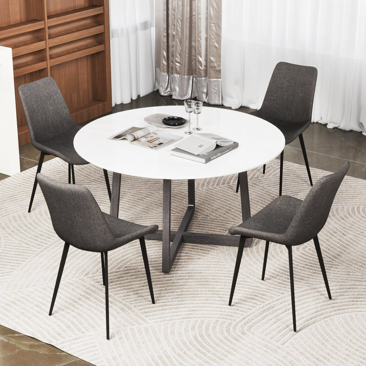 Set of 4 Dining Chair Upholstered with Metal Legs and Padded Backs-Gray-Dining Chairs-DECOROLALA