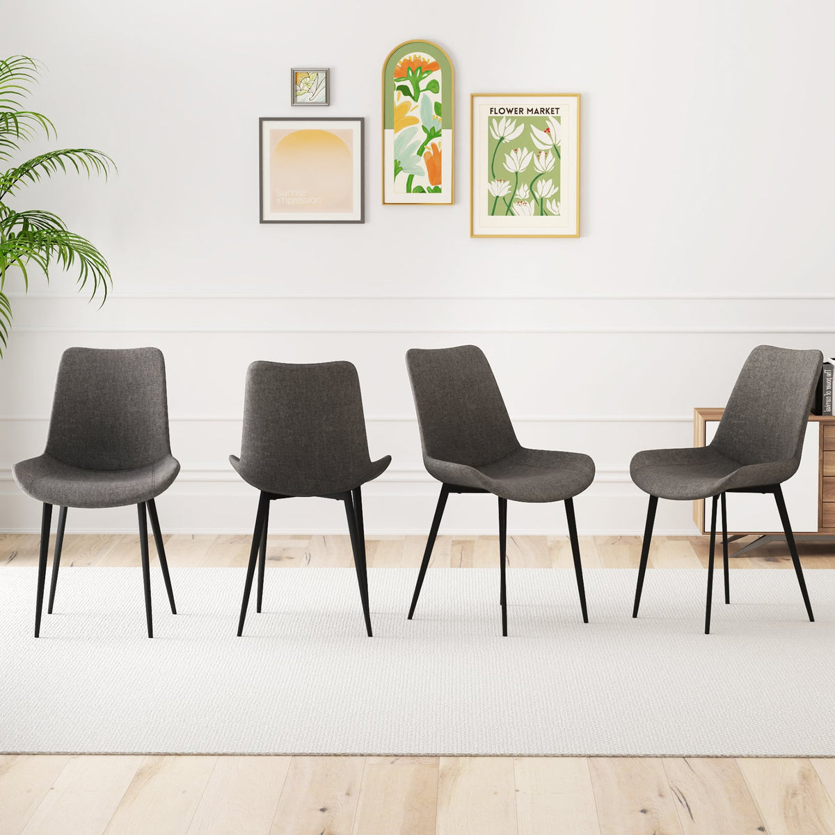 Set of 4 Dining Chair Upholstered with Metal Legs and Padded Backs-Gray-Dining Chairs-DECOROLALA