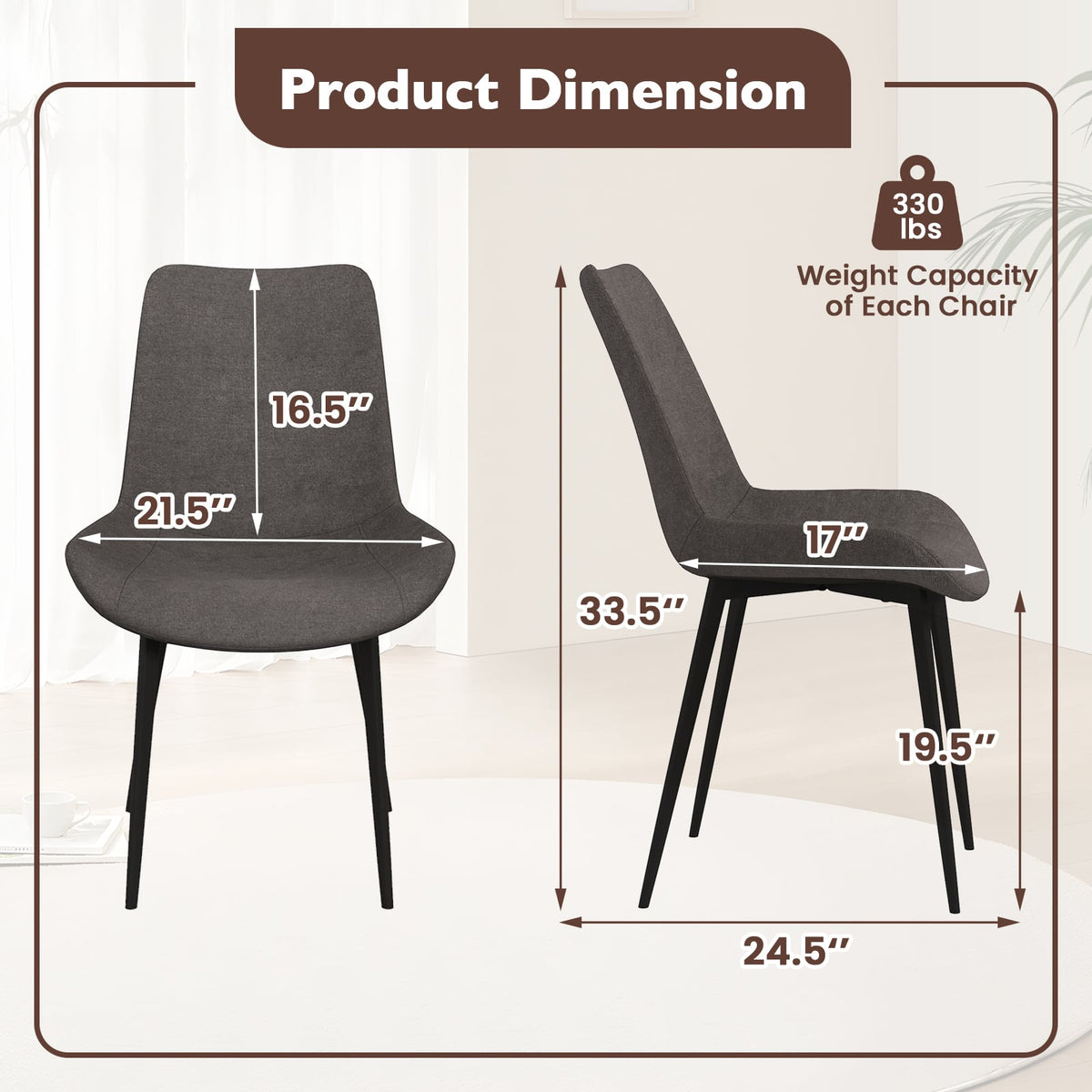 Set of 4 Dining Chair Upholstered with Metal Legs and Padded Backs-Gray-Dining Chairs-DECOROLALA