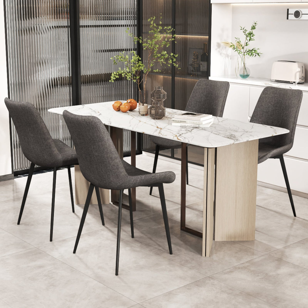 Set of 4 Dining Chair Upholstered with Metal Legs and Padded Backs-Gray-Dining Chairs-DECOROLALA