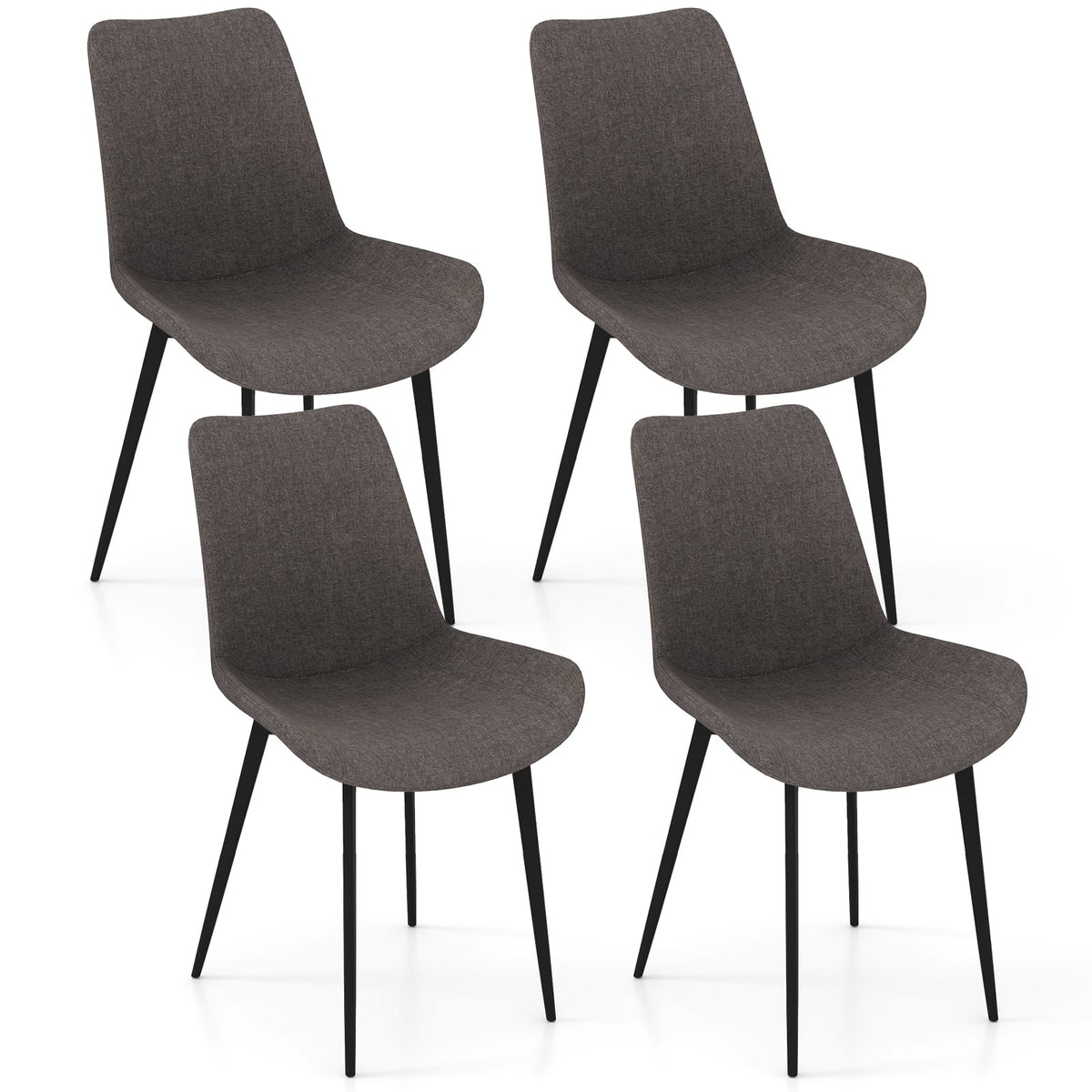 Set of 4 Dining Chair Upholstered with Metal Legs and Padded Backs-Gray-Dining Chairs-DECOROLALA