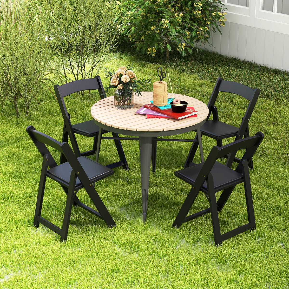 Set of 4 Dining Chairs Foldable Kitchen Chair with Rubber Wood Legs and Padded Seat-Black-Dining Chairs-DECOROLALA
