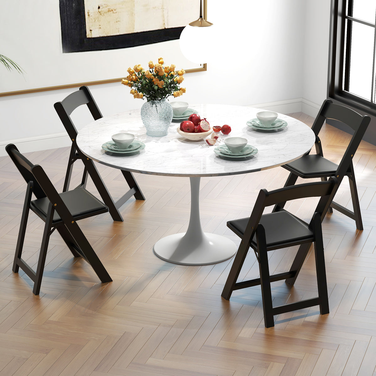 Set of 4 Dining Chairs Foldable Kitchen Chair with Rubber Wood Legs and Padded Seat-Black-Dining Chairs-DECOROLALA