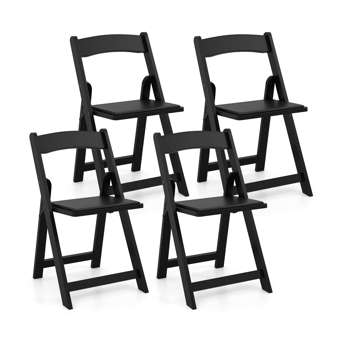 Set of 4 Dining Chairs Foldable Kitchen Chair with Rubber Wood Legs and Padded Seat-Black-Dining Chairs-DECOROLALA