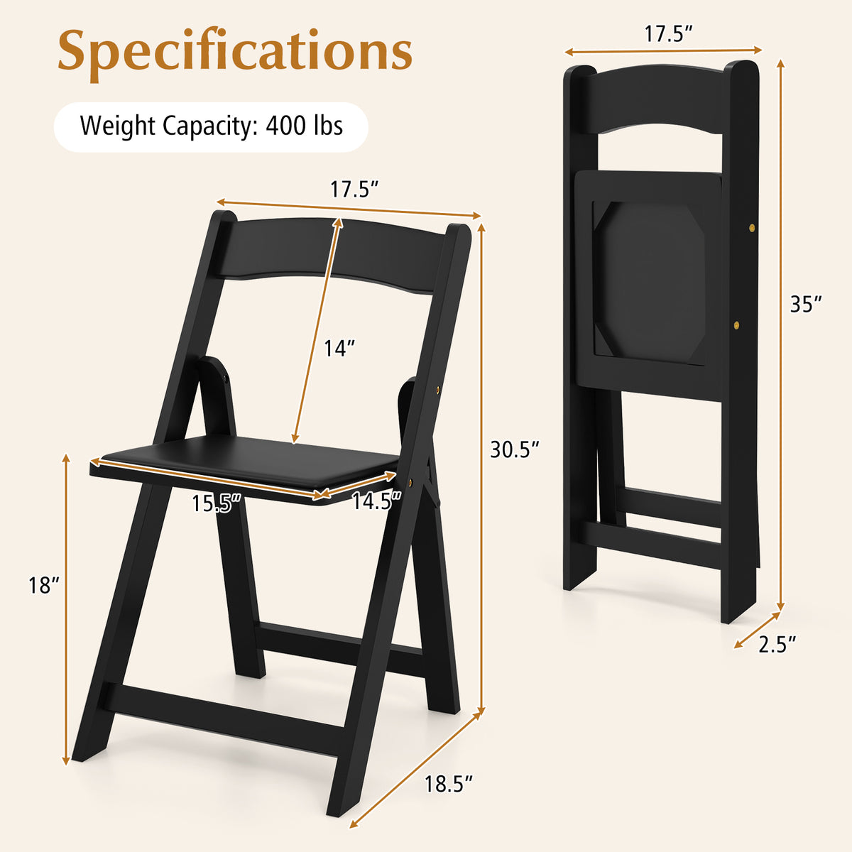 Set of 4 Dining Chairs Foldable Kitchen Chair with Rubber Wood Legs and Padded Seat-Black-Dining Chairs-DECOROLALA