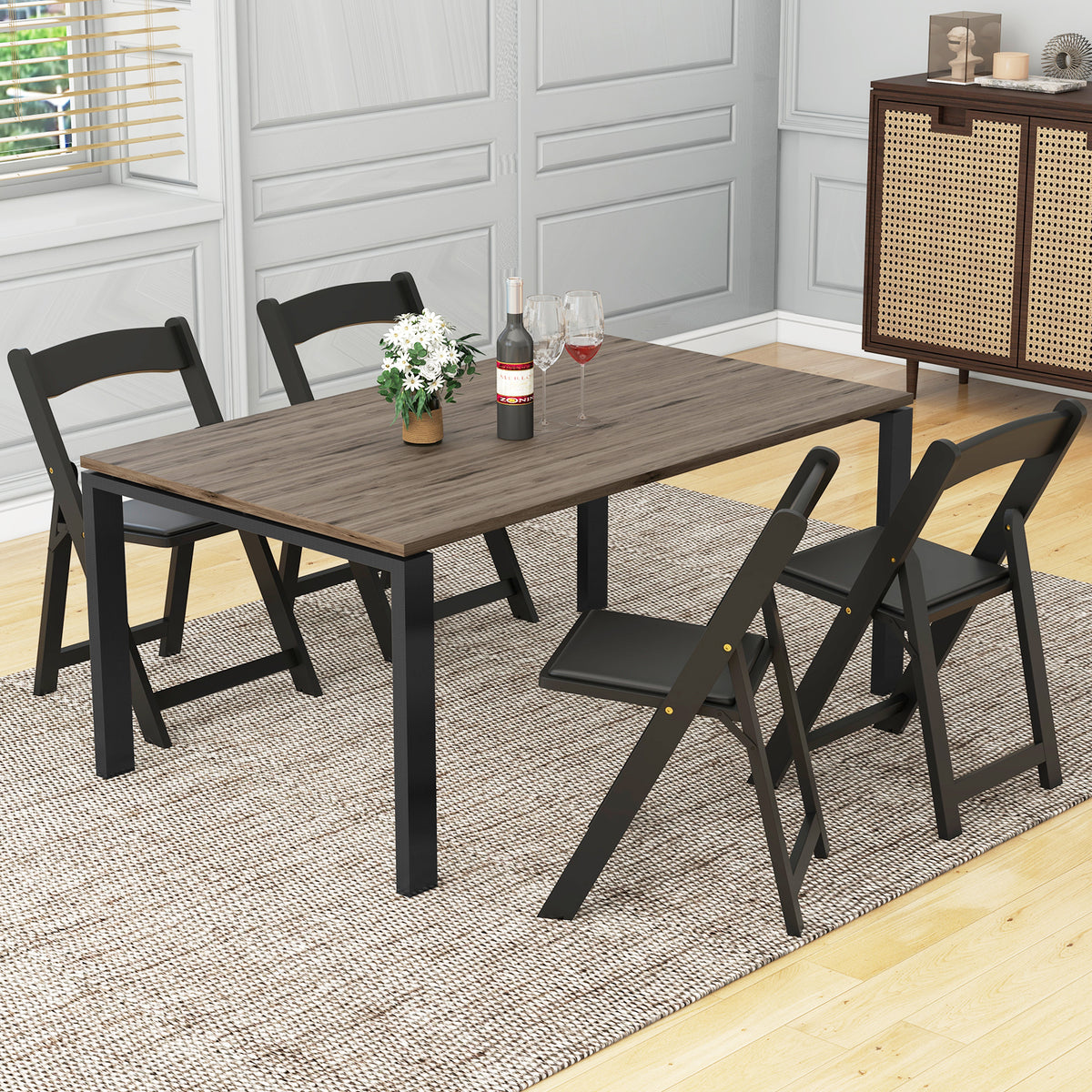Set of 4 Dining Chairs Foldable Kitchen Chair with Rubber Wood Legs and Padded Seat-Black-Dining Chairs-DECOROLALA