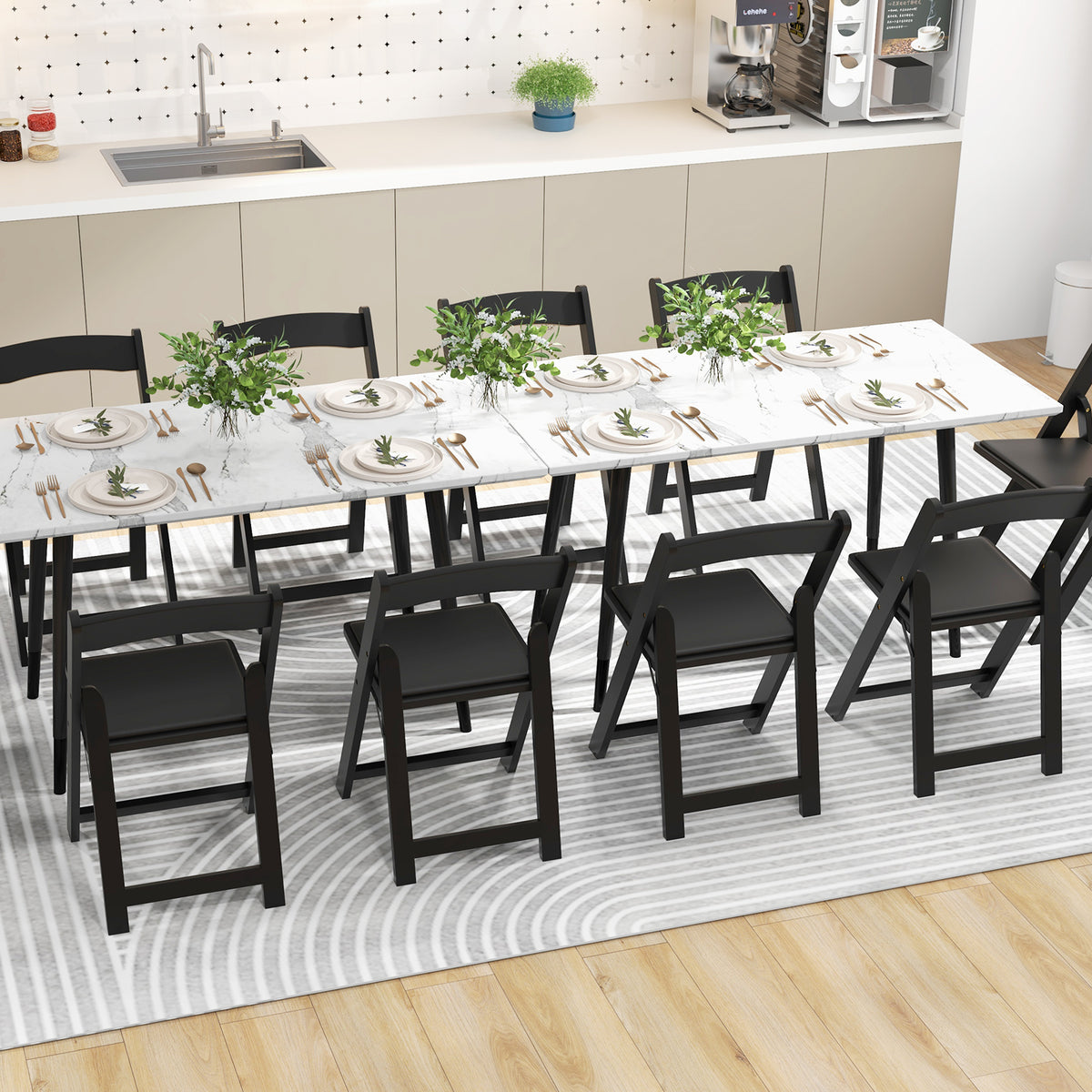 Set of 4 Dining Chairs Foldable Kitchen Chair with Rubber Wood Legs and Padded Seat-Black-Dining Chairs-DECOROLALA