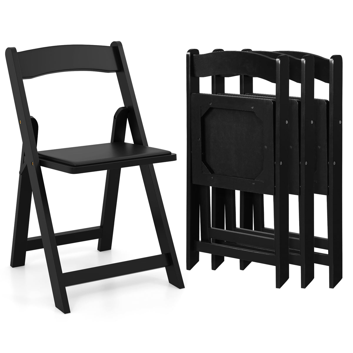 Set of 4 Dining Chairs Foldable Kitchen Chair with Rubber Wood Legs and Padded Seat-Black-Dining Chairs-DECOROLALA