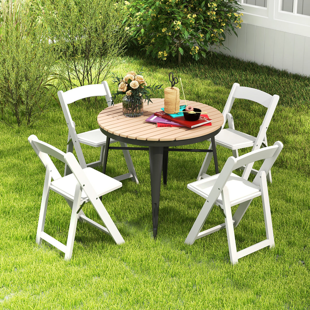 Set of 4 Dining Chairs Foldable Kitchen Chair with Rubber Wood Legs and Padded Seat-White-Dining Chairs-DECOROLALA
