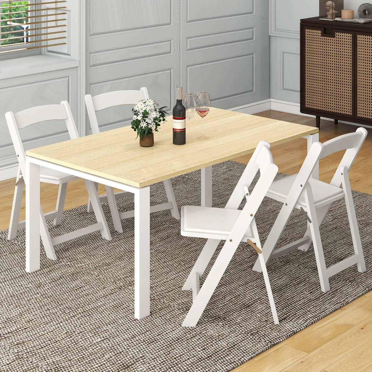 Set of 4 Dining Chairs Foldable Kitchen Chair with Rubber Wood Legs and Padded Seat-White-Dining Chairs-DECOROLALA