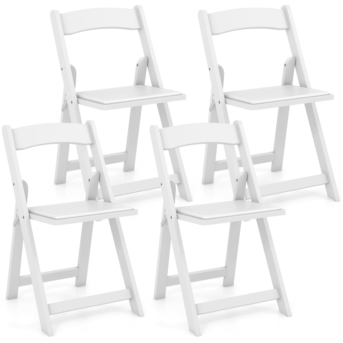 Set of 4 Dining Chairs Foldable Kitchen Chair with Rubber Wood Legs and Padded Seat-White-Dining Chairs-DECOROLALA