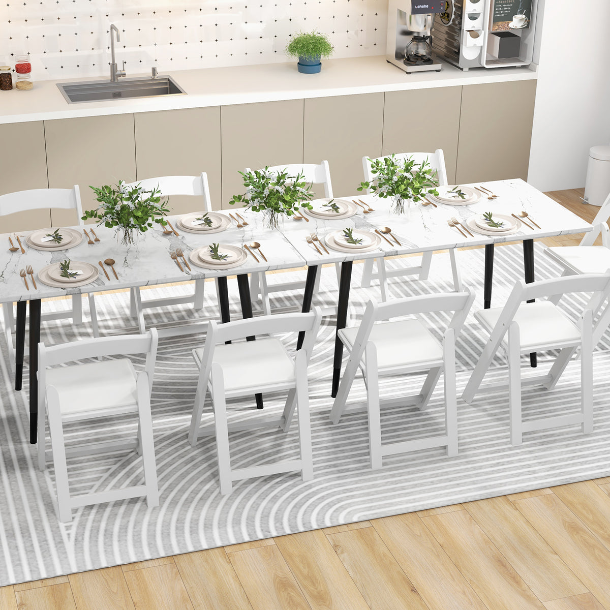 Set of 4 Dining Chairs Foldable Kitchen Chair with Rubber Wood Legs and Padded Seat-White-Dining Chairs-DECOROLALA