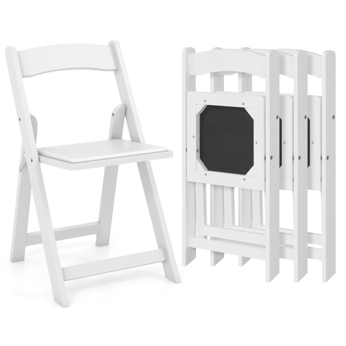 Set of 4 Dining Chairs Foldable Kitchen Chair with Rubber Wood Legs and Padded Seat-White-Dining Chairs-DECOROLALA