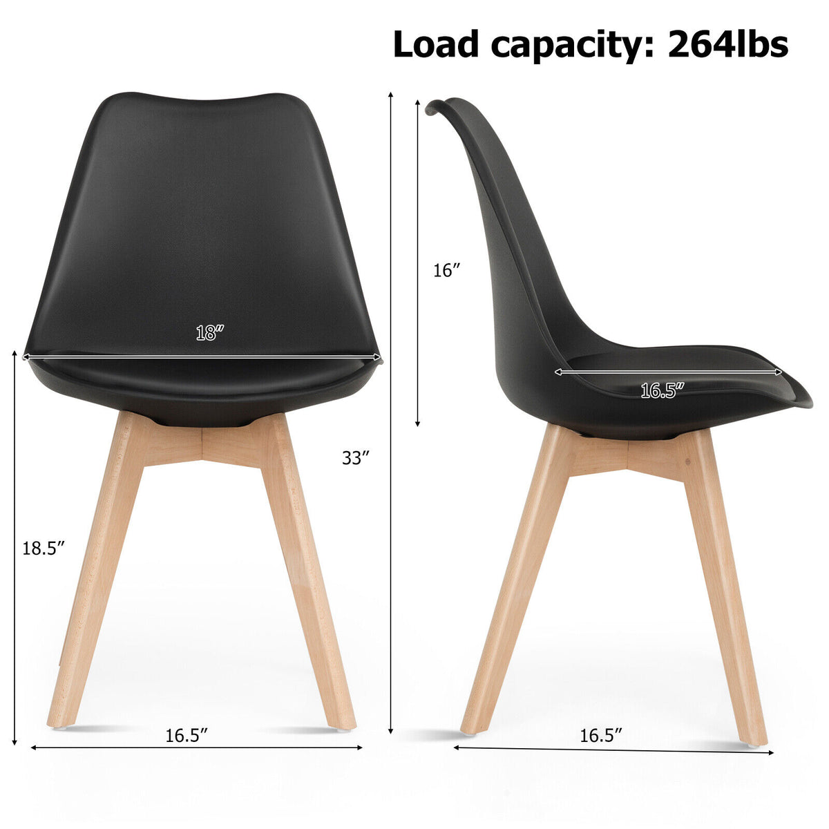 Set of 4 Dining Chairs Mid-Century Modern Shell PU Seat with Wooden Legs-Black-Dining Chairs-DECOROLALA