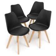 Set of 4 Dining Chairs Mid-Century Modern Shell PU Seat with Wooden Legs-Black-Dining Chairs-DECOROLALA
