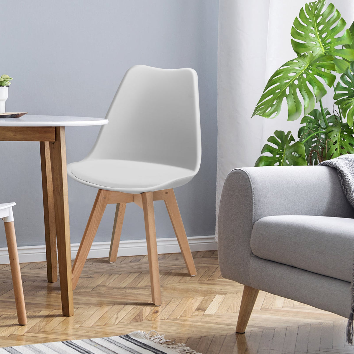 Set of 4 Dining Chairs Mid-Century Modern Shell PU Seat with Wooden Legs-White-Dining Chairs-DECOROLALA