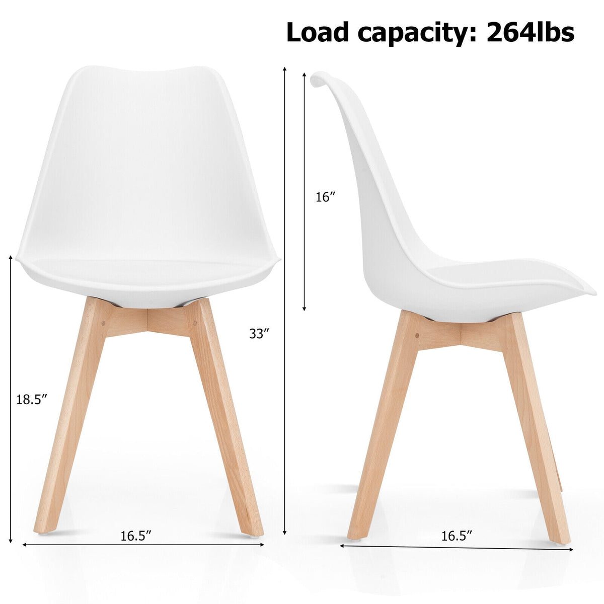 Set of 4 Dining Chairs Mid-Century Modern Shell PU Seat with Wooden Legs-White-Dining Chairs-DECOROLALA