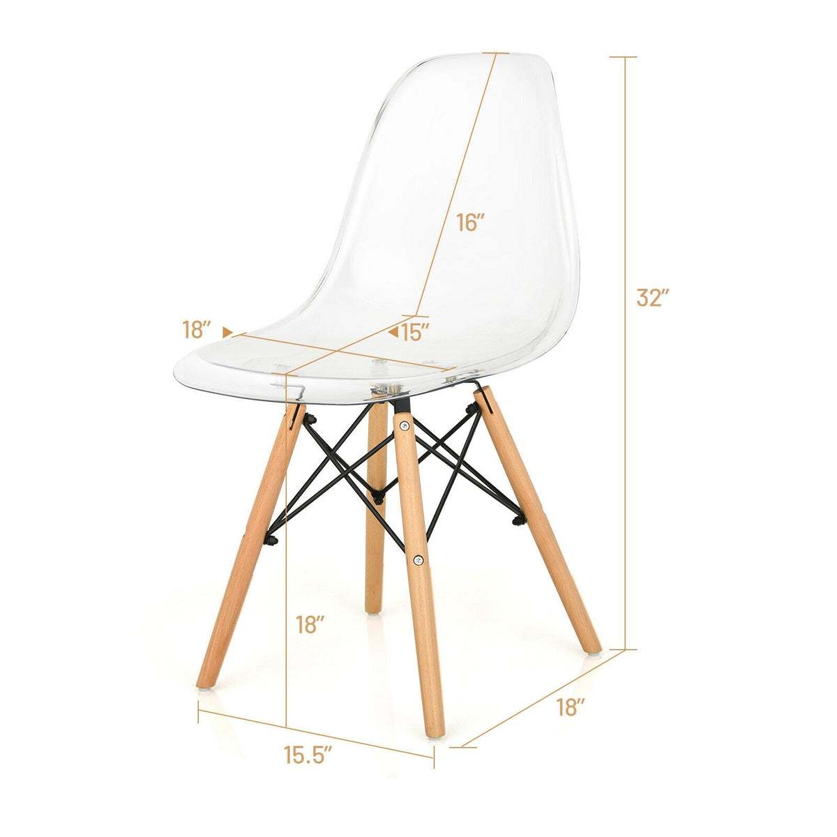 Set of 4 Dining Chairs Modern Plastic Shell Side Chair with Clear Seat and Wood Legs-Natural-Dining Chairs-DECOROLALA