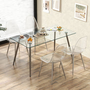 Set of 4 Dining Chairs Modern Plastic Shell Side Chair with Clear Seat and Wood Legs-Silver-Dining Chairs-DECOROLALA