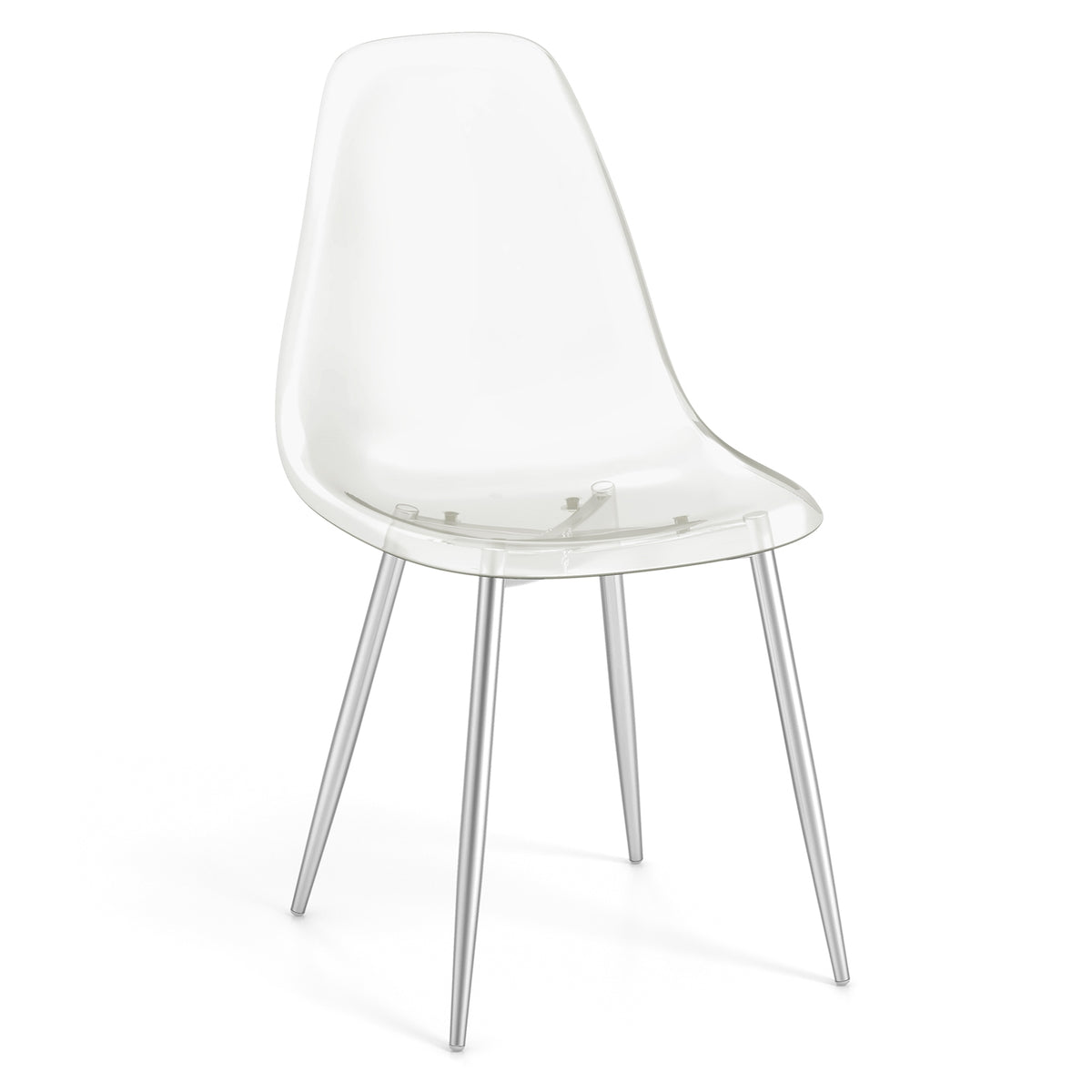 Set of 4 Dining Chairs Modern Plastic Shell Side Chair with Clear Seat and Wood Legs-Silver-Dining Chairs-DECOROLALA
