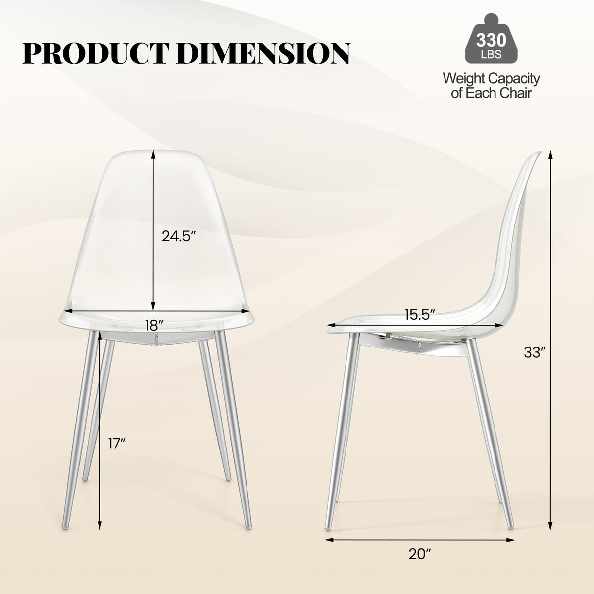 Set of 4 Dining Chairs Modern Plastic Shell Side Chair with Clear Seat and Wood Legs-Silver-Dining Chairs-DECOROLALA