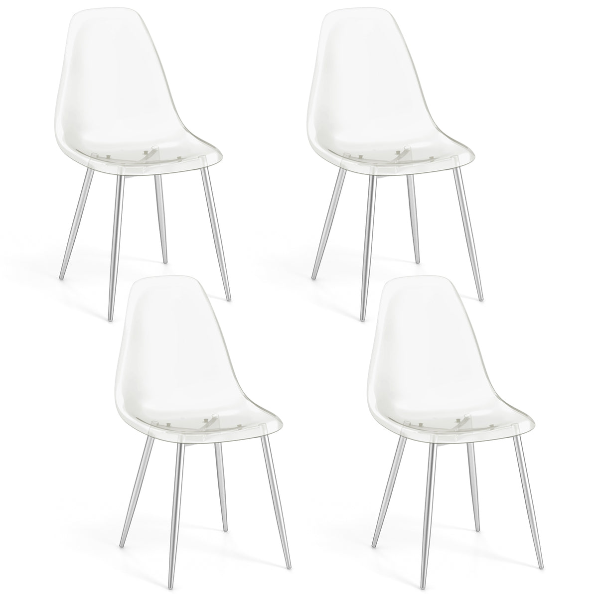Set of 4 Dining Chairs Modern Plastic Shell Side Chair with Clear Seat and Wood Legs-Silver-Dining Chairs-DECOROLALA