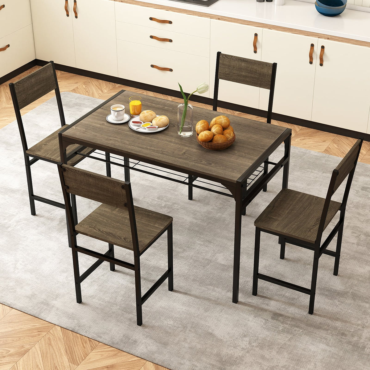 Set of 4 Dining Chairs with Metal Legs and Slanted Back-Gray-Dining Chairs-DECOROLALA