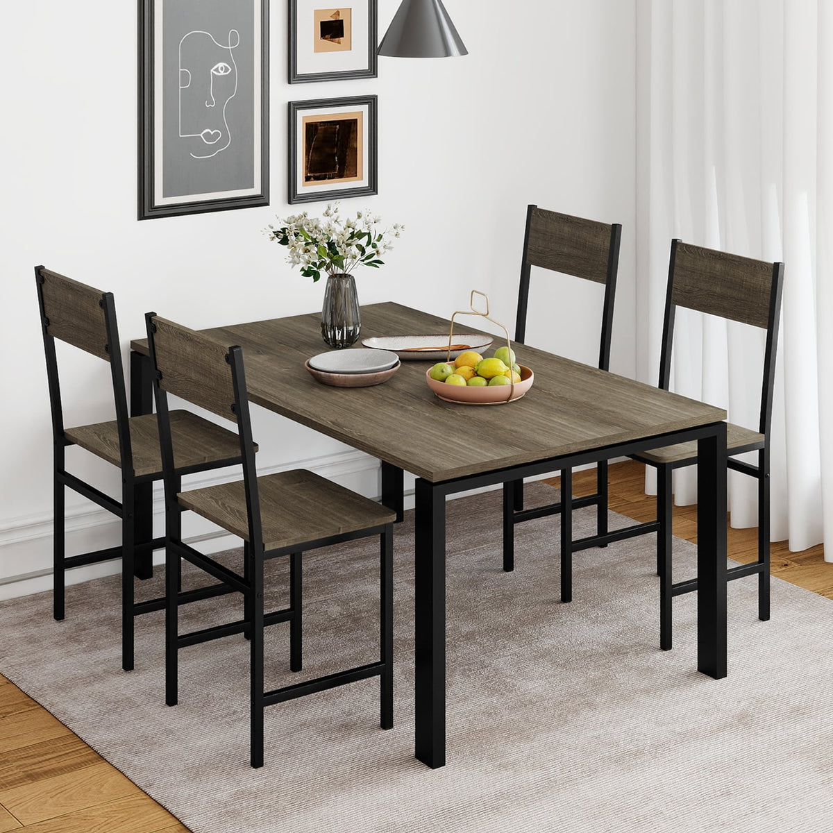 Set of 4 Dining Chairs with Metal Legs and Slanted Back-Gray-Dining Chairs-DECOROLALA