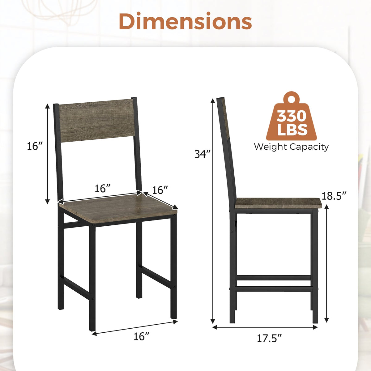 Set of 4 Dining Chairs with Metal Legs and Slanted Back-Gray-Dining Chairs-DECOROLALA