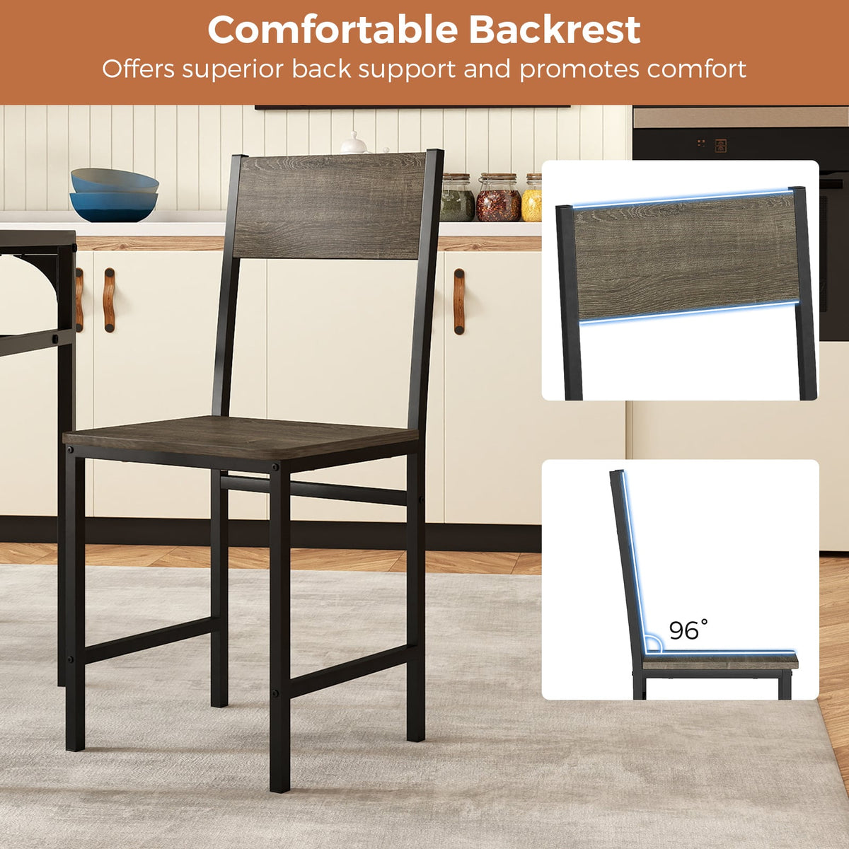 Set of 4 Dining Chairs with Metal Legs and Slanted Back-Gray-Dining Chairs-DECOROLALA
