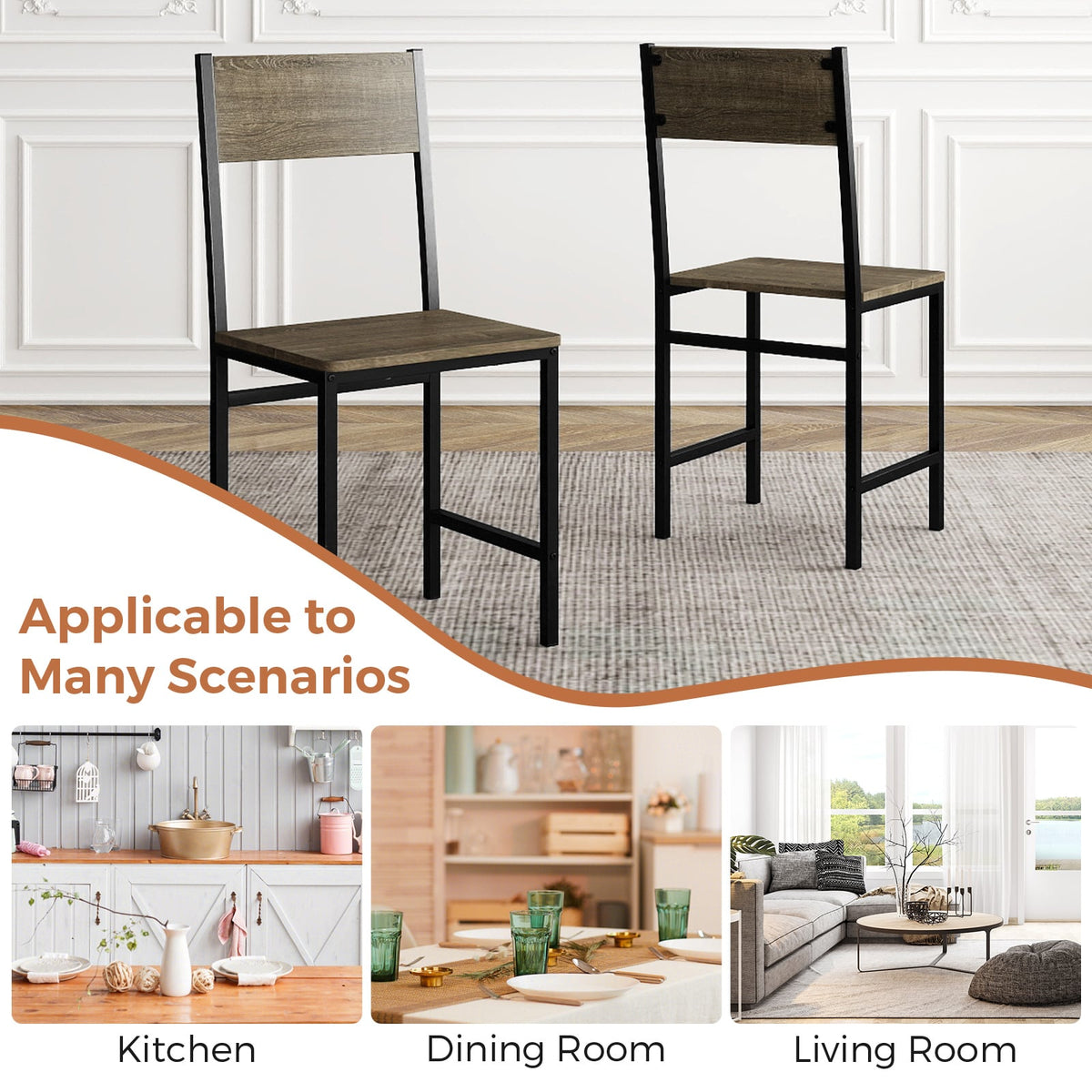 Set of 4 Dining Chairs with Metal Legs and Slanted Back-Gray-Dining Chairs-DECOROLALA