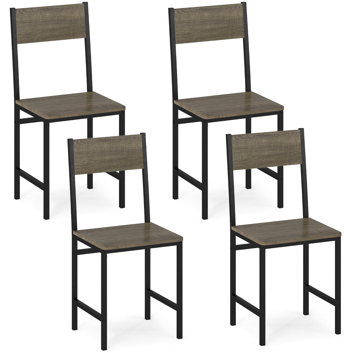 Set of 4 Dining Chairs with Metal Legs and Slanted Back-Gray-Dining Chairs-DECOROLALA
