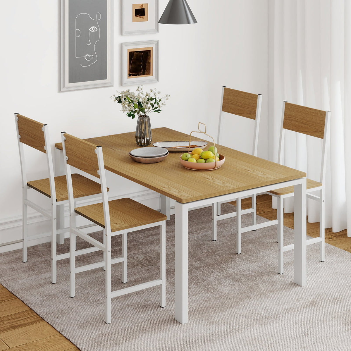 Set of 4 Dining Chairs with Metal Legs and Slanted Back-Natural-Dining Chairs-DECOROLALA