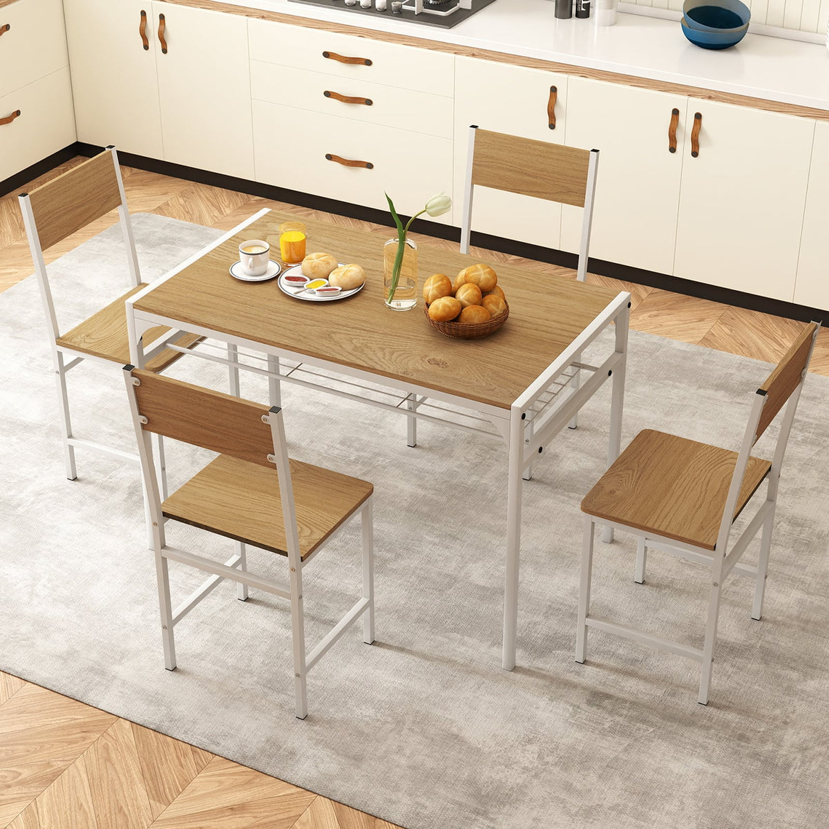 Set of 4 Dining Chairs with Metal Legs and Slanted Back-Natural-Dining Chairs-DECOROLALA