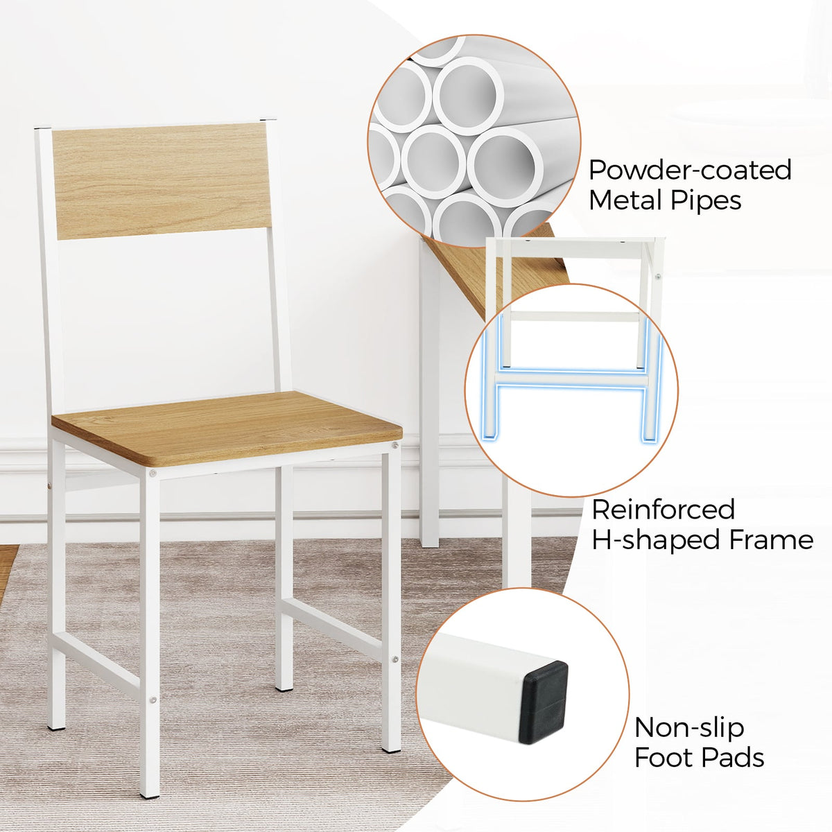 Set of 4 Dining Chairs with Metal Legs and Slanted Back-Natural-Dining Chairs-DECOROLALA