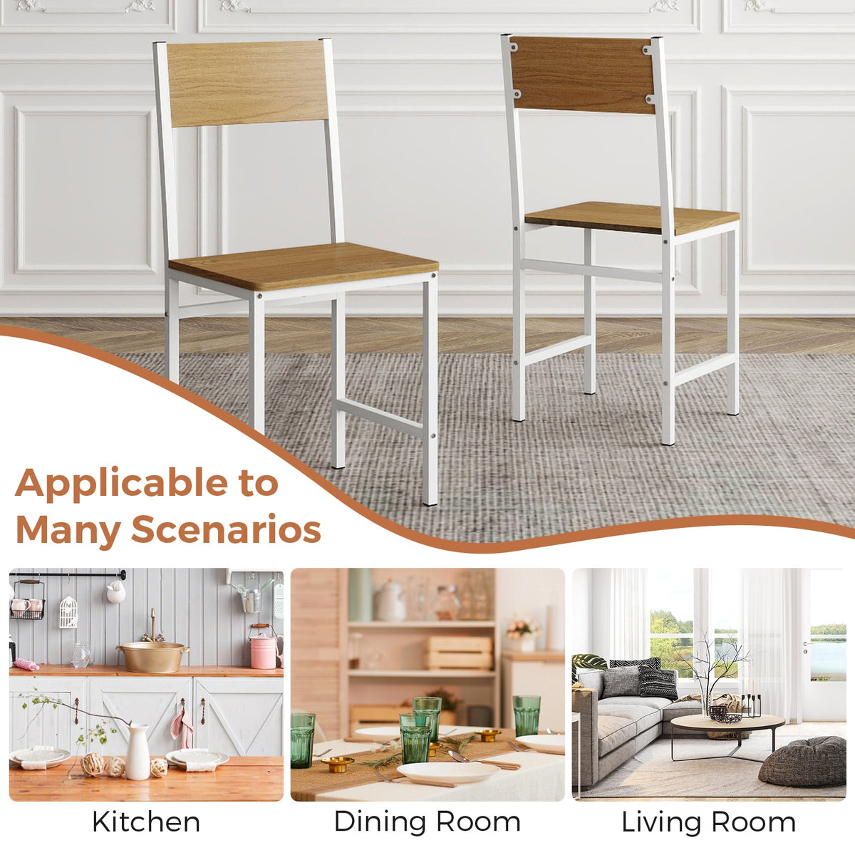 Set of 4 Dining Chairs with Metal Legs and Slanted Back-Natural-Dining Chairs-DECOROLALA