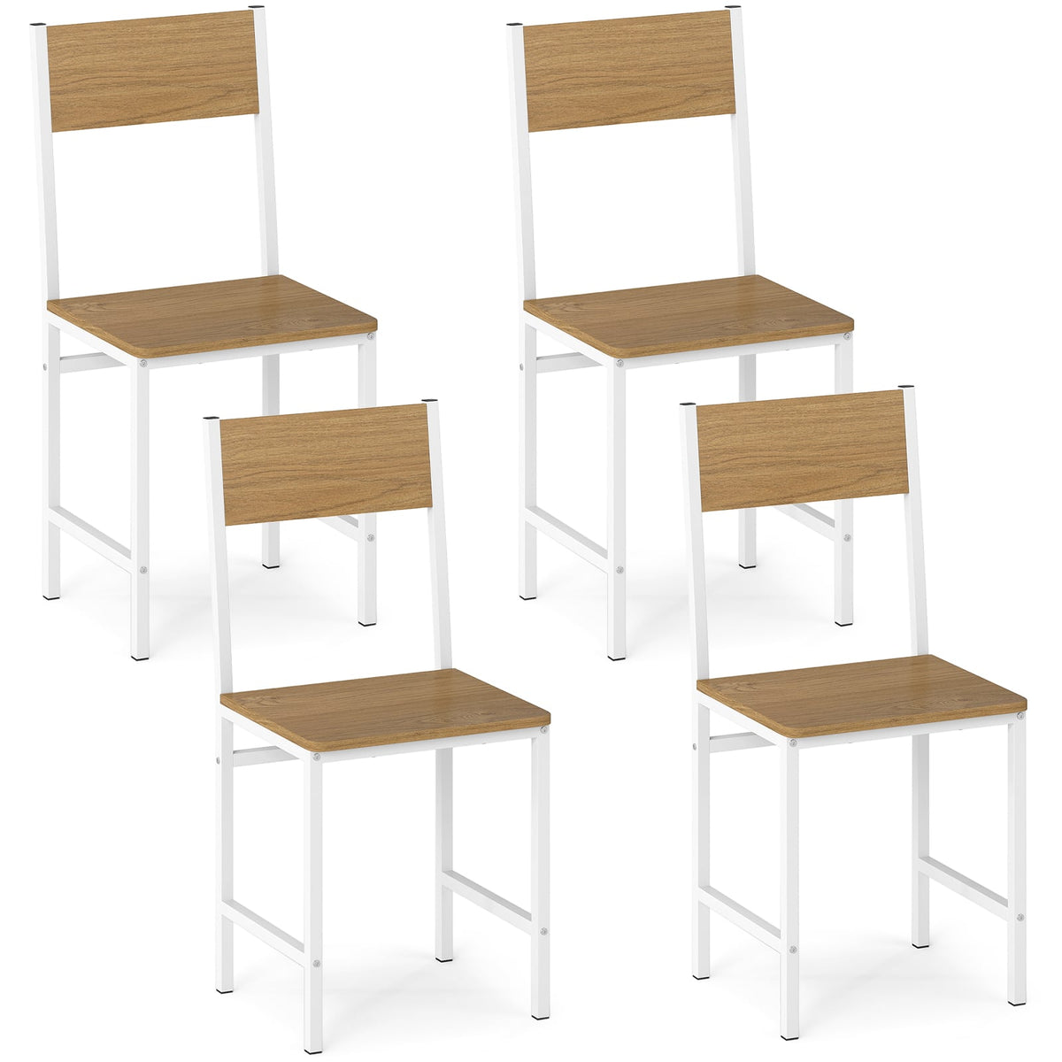 Set of 4 Dining Chairs with Metal Legs and Slanted Back-Natural-Dining Chairs-DECOROLALA