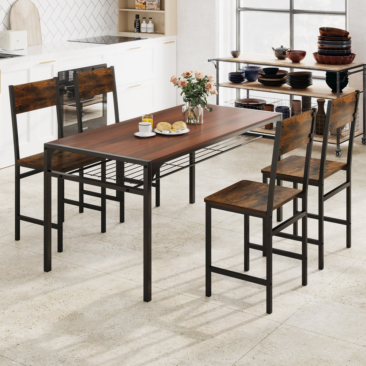 Set of 4 Dining Chairs with Metal Legs and Slanted Back-Rustic Brown-Dining Chairs-DECOROLALA
