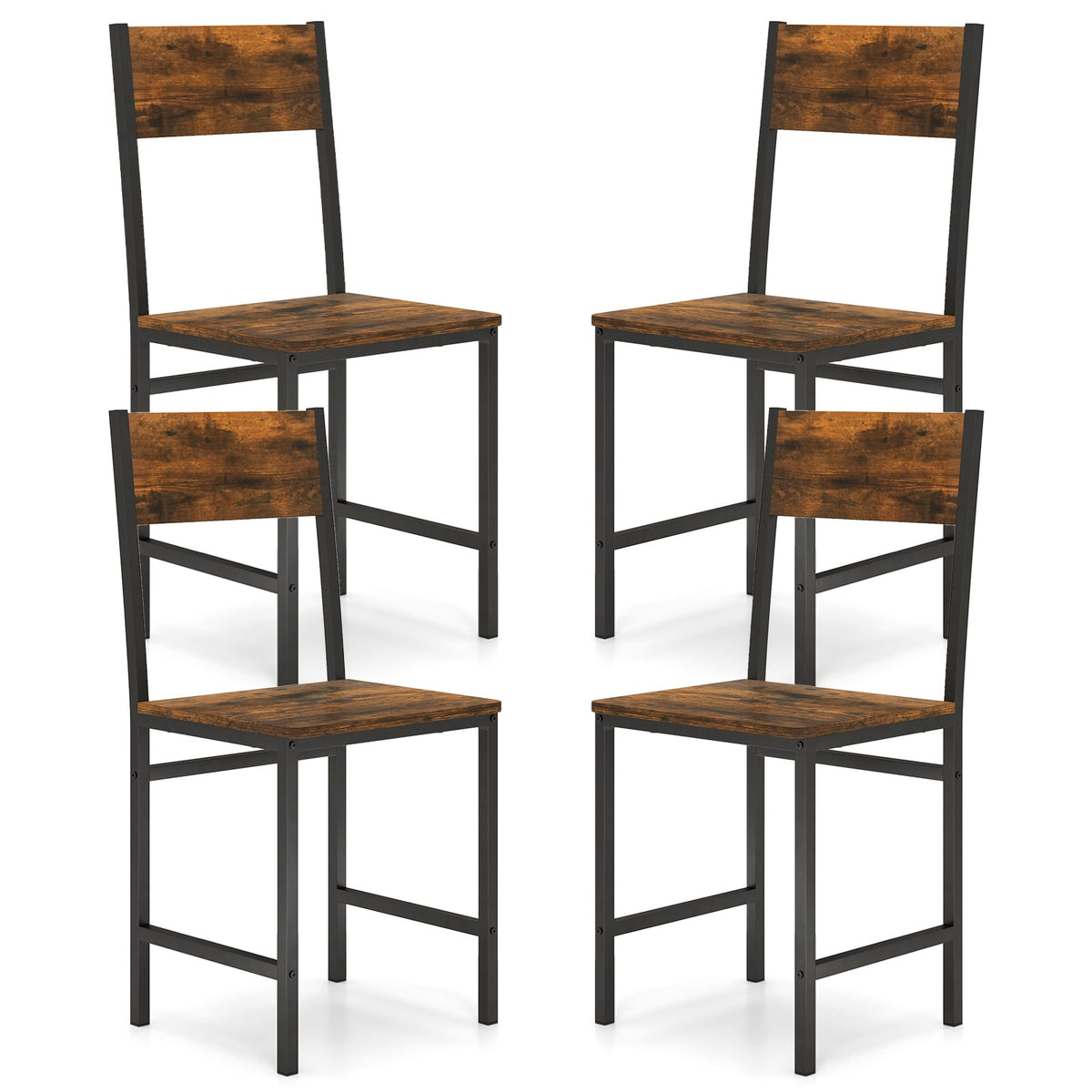 Set of 4 Dining Chairs with Metal Legs and Slanted Back-Rustic Brown-Dining Chairs-DECOROLALA
